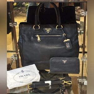 Prada soft leather tote & wallet set
